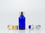 30ml Blue Glass Bottle With 18-415 Glossy Aluminium Cap For Cosmetic Oil