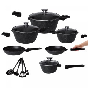 Cheffinger Ensemble de Casseroles XXL 14 Pièces Avec Poignées Amovibles + 4 Louches