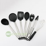 2018 le plus populaire Premium noir Silicone ustensiles de cuisine 7PCS en acier inoxyd...